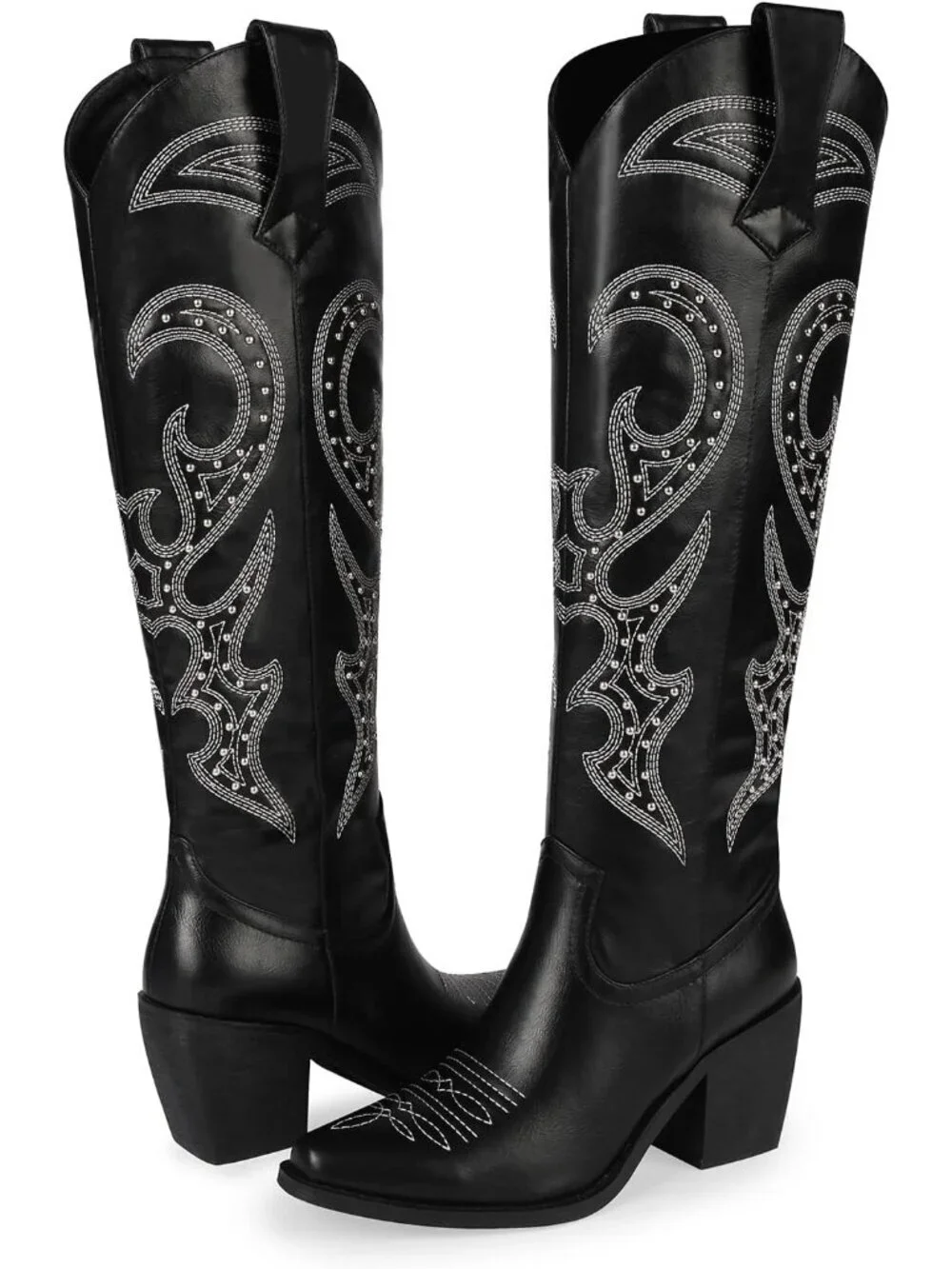 Women's black Western Knee High Cowgirl Boots Zipper Convenience Casual Wear